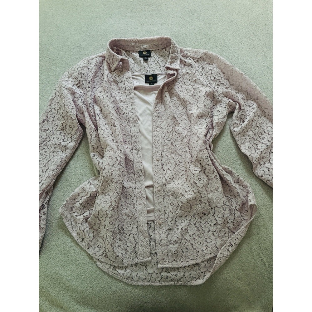JM Collection Woman's Dusty  Pink Floral Lace Button Front Blouse + Cami Sz L